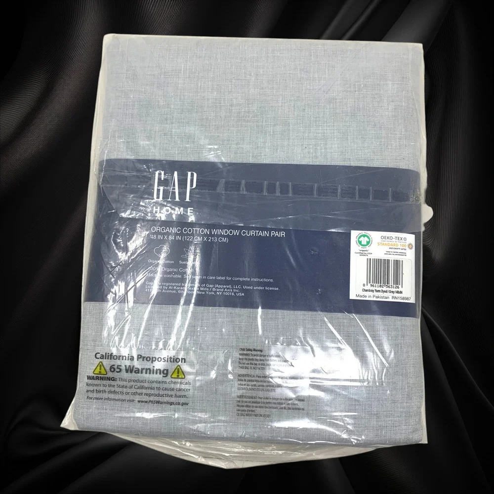 GAP Home Organic Cotton Window Curtain Pair 48x84 Chambray Yarn Dyed Gray NEW